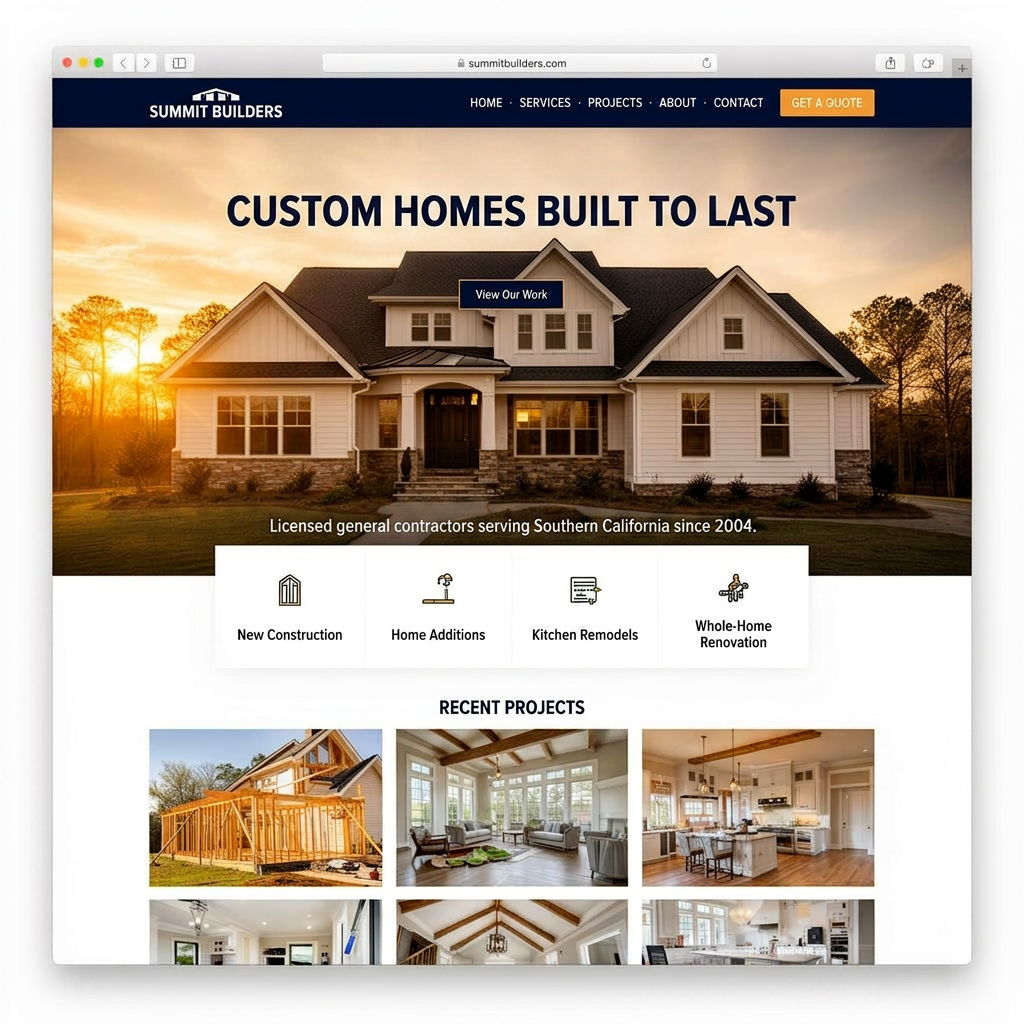 Custom home builder — website built by SoCal Booking