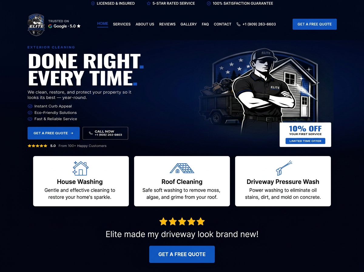 Exterior cleaning business — website built by SoCal Booking