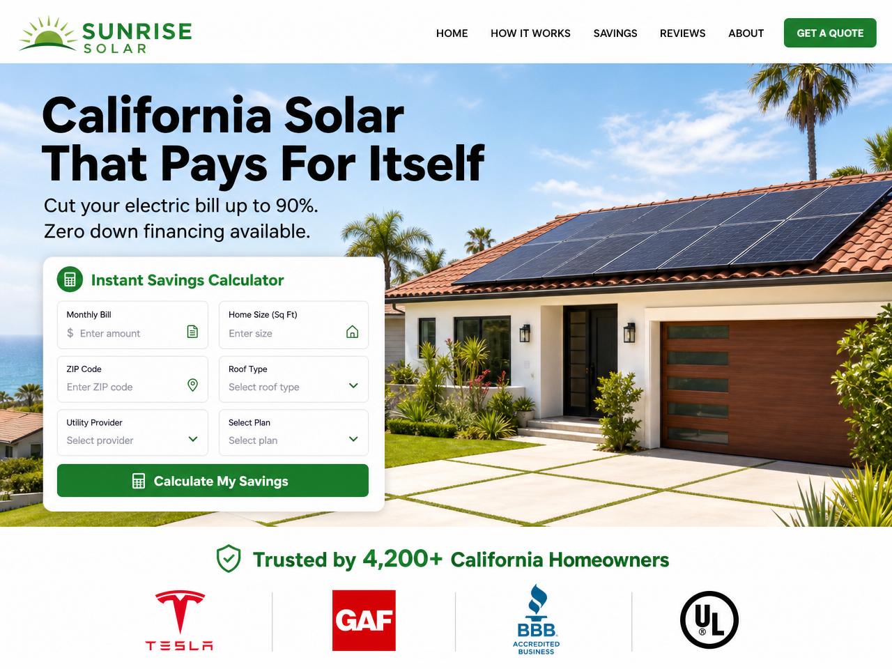 Residential solar provider — website built by SoCal Booking