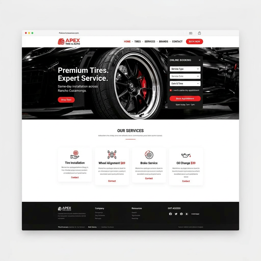 Performance tire shop — website built by SoCal Booking