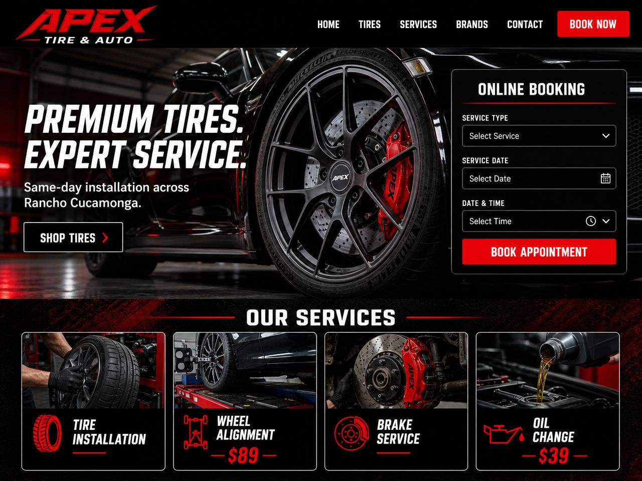 Performance tire shop — website built by SoCal Booking